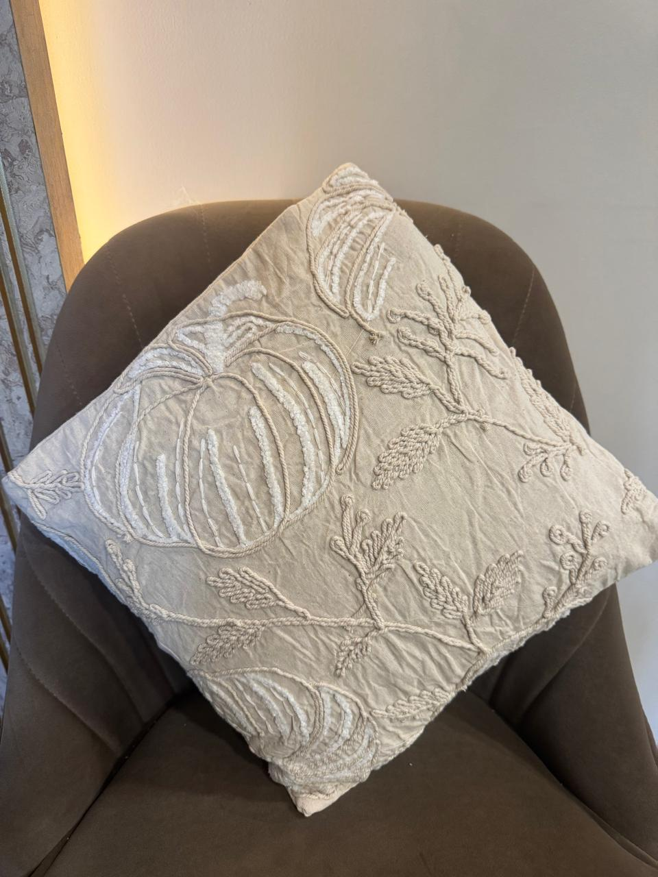 Ivory Meadow Embroidered Cushion Cover