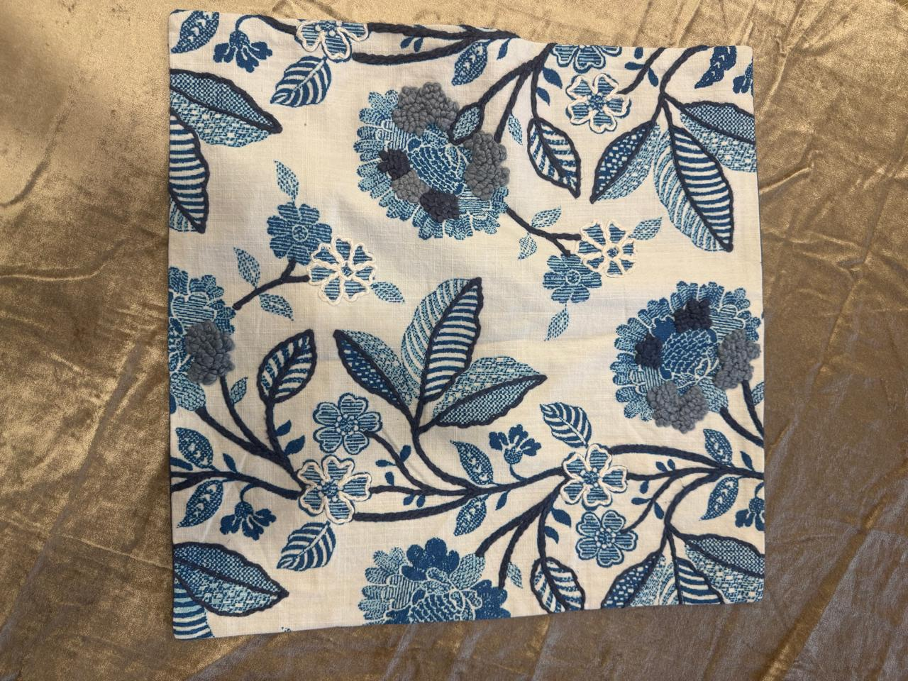 Azure Bloom Cushion Cover